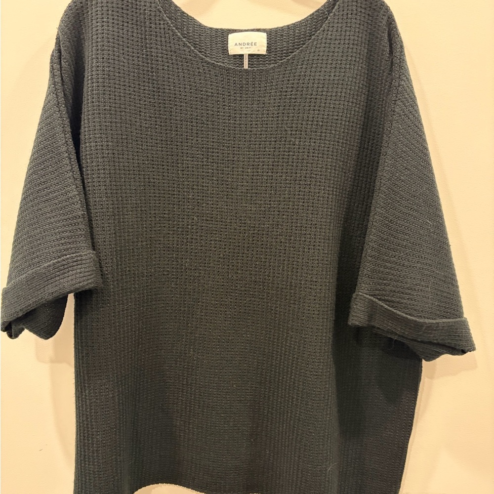 ANDREE BY UNIT black Waffle Knit Crewneck Sweater 1x plus size women’s